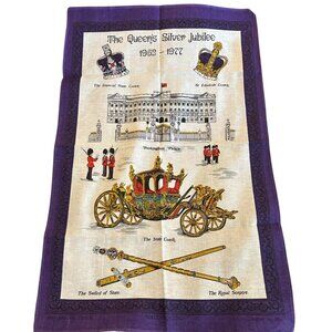 1977 Lamont Irish Tea Towel Art Wall Hanging The Queens Elizabeth Silver Jubilee